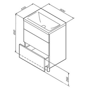 Тумба напольная  60 см, 2 ящика, БЕЗ раковины, цв.белый ZZ AMPM Gem M90FSX06022WG