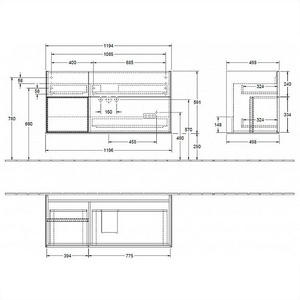 Тумба 1196хh591х498мм,д/р1200мм,(3 выд.отд,1 конт.д/акс,подсвет),(Shelf element цв.GJ Light Grey Matt Lacguer, фасад и корп.GS Cedar Matt Lac)ZZ Villeroy & Boch Finion G060GJGS