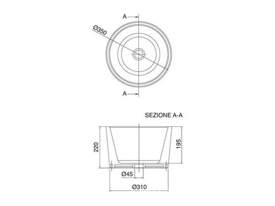 Раковина накладная на столешницу, круглая, 35х35хh22см, без отв.д/смесителя,   ZZ Scarabeo Bucket 8808