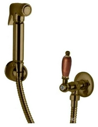 Гигиенический душ со шлангом 120см, запорным вентилем и держателем, (цв.бронза, ручка цв.орех),  XX Cezares First FIRST-KS-02-Nc