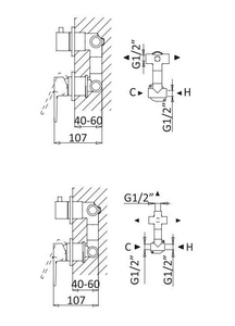 Смеситель для душа, встраиваемый в стену, с поворотным переключателем на 3 потребителя, (цв.черный матовый),  ZZ Cezares Nautic NAUTIC-VDIM3-M-NOP