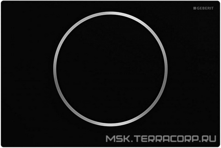 Клавиша одинарного смыва, смыв/стоп, (панель и клавиша цв.чёрный матовый лак, кольцо полированное, нерж.сталь), Sigma10 ZZ Geberit Sigma 10 115.758.14.5