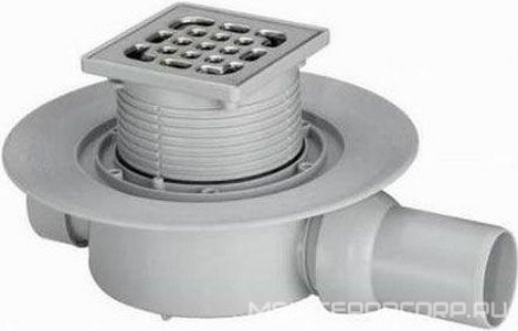 Трап с "Сухим" затвором, h=75мм, выход вбок DN 50мм, 0,9л/с, (пластик цв. серый), решетка из нерж.стали, рамка пласт., 100х100мм, в компл., Viega ZZ Viega Универсал 583217