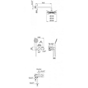 Смеситель для душа, встр.в стену со стац.стенов.,верхнем душем d23см., душ.лейка, шланг в компл., (цв.белый матовый), Cezares ZZ Cezares Универсал CZR-B-VDIM-T-BIO
