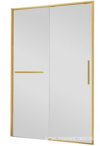 Дверь для душа, в нишу 1400хh2000мм, раздвижн, 1 дверь, 1 неподв.секция, правая/левая,(стекло прозрач 6мм Easy Clean,фурн.цв.браш.золото), ZZ Vincea Slim Soft VDS-1SS140CLG