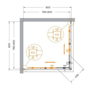Душевой уголок 800х800хh2000мм, квадратн., 2 сдвижные дверцы с 2-мя неподв. сегм. (стекло прозрачное 8 мм, фурнит. цв.браш.золото), Relax ZZ Cezares relax RELAX-304-A-2-80-C-BORO
