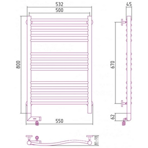 Полотенцесушитель " 2.0" 800*500 мм, электрический, пульт управления справа, в комплекте 4 телескоп.кроншт. хром ZZ Сунержа Флюид 00-5221-8050