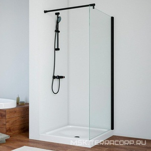 Душевая перегородка, неподвижная, 86x190 см, профиль черный матовый, стекло прозрачное ZZ Vegas Glass EAF EAF 86 02М 01
