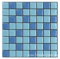 Мозаика 25FL-S-047 (синий 10%+голубой 10%) бассейновая (чип 2.5x2.5) ZZ|31.5x31.5