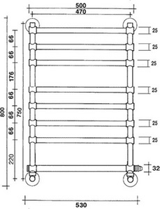 Полотенцесушитель Art.564/8/500CR 719х500мм (Эл.кабель с вилкой подкл справа), Margaroli  ZZ Margaroli Sole 564/8-500x682-470/8M+кабель с вилкой Chrome подкл справа