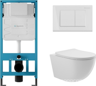 Компл.: унитаз подвесн.,безободк.,525х360мм,цв.белый глянц., сиденье с микролиф,,инстал. д/унит., крепёж, клавиша смыва Quadrado цв.белый гл.,  ZZ Aqueduto Ovo AQDS022