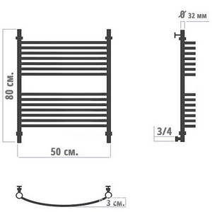 Полотенцесушитель "" гр3 500*800 мм, подключение 1"*3/4, установочный набор в комплекте KL Ника ЛДП ЛДП (г3) 80/50