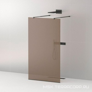 Душевая перегородка 1100хh1950мм, для 2-х стороннего входа, (стекло прозрач.8мм, поперечные кронштейны 750-1050мм, фурнит. цв.черный мат.),  ZZ Cezares Liberta LIBERTA-L-2-110-BR-NERO