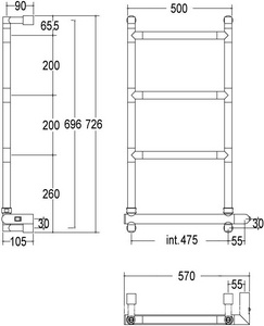 Полотенцесушитель Art.582/4/570 Satin Chrome 715 х570 мм (эл.+Bох подкл справа), Margaroli  ZZ Margaroli Sereno 582-500x726-475/4M+Box Satin Chrome подкл справа