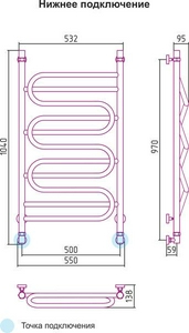 Полотенцесушитель "" 500*1000 мм, подключ. 3/4, в компл. 2 декор. колпачка, 2 кр. Маевского, 2 уголка, 2 телескоп.кроншт. XX Сунержа Иллюзия 00-0110-1050