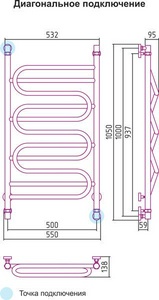 Полотенцесушитель "" 500*1000 мм, подключ. 3/4, в компл. 2 декор. колпачка, 2 кр. Маевского, 2 уголка, 2 телескоп.кроншт. XX Сунержа Иллюзия 00-0110-1050