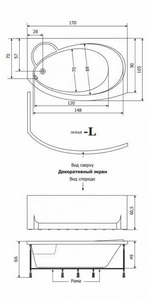 Ванна  (левая) "Стандарт", без г/м, 170х105хh66/49см, на раме, слив/перелив в комплекте,  БЕЗ ПАНЕЛИ ZZ Thermolux Infinity Mini ВАННА 170х105 INFINITY MINI (ЛЕВАЯ) / БЕЗ ПАНЕЛИ