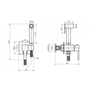 Смеситель совмещённый с гигиеническим душем, (готовый комплект: лейка, шланг металлизированный 120см., скрытая часть), (цв.хром), Cezares ZZ Cezares Articoli Vari CZR-SET-DA2-ID3-FMM120-01