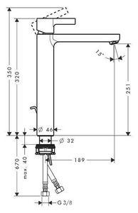 Смеситель для раковины однорычажный, высокий излив, с донным клапаном, хром ZZ Hansgrohe Metris S 31022000