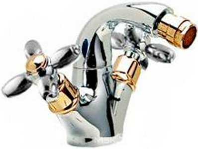 Смеситель для биде с д/к, поворотн. излив (корпус цв. хром/золото, вентили ручек цв. хром ),   ZZ 3M Primavera 0626 CD