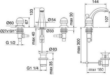 Смеситель для раковины на 3отв., с д/к, (цв.хом/золото),   ZZ 3M Okay 3416 CD