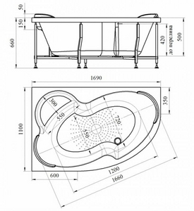Ванна акриловая " 3", 1600х1050x480 мм, левая, БЕЗ каркаса, слива-перелива и панели, белая ZZ Vannesa Ирма 2-01-0-1-1-229Ч