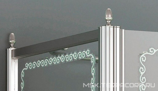 Душевое огражд.прямоуг.1200х900хh2166мм, дверь 760мм, петли, неподв.сегм. справа, бок.стенка слева,(ст.8мм,мат. с прозр.рис.,фурн. цв.хр),  ZZ Cezares Retro RETRO-AH-12-120/90-PP-CR-R