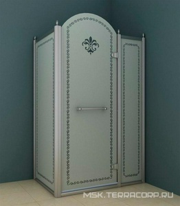 Душевое огражд.прямоуг.1200х900хh2166мм, дверь 760мм, петли, неподв.сегм. справа, бок.стенка слева,(ст.8мм,мат. с прозр.рис.,фурн. цв.хр),  ZZ Cezares Retro RETRO-AH-12-120/90-PP-CR-R