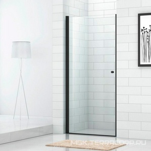 Дверь в нишу 900(892х905)хh1900мм, правая/левая, распашная, вход 820мм, (стекло текстурное Punto 6мм, фурн.цв.черный матовый),  ZZ Cezares Eco ECO-O-B-1-90-C-NERO