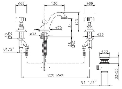 Смеситель для раковины на 3 отв., (цв. хром, ручки EL Capitan), Nicolazzi ZZ Nicolazzi Classico 1408 CR 69