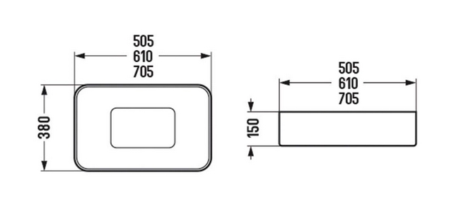 Раковина накладная 705x380x150мм, без отверстия для смесителя, без перелива, (цв. белый глянцевый), Vincea ZZ Vincea Раковины VBS-50470