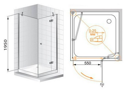 Душевой уголок 900х900хh1950мм, квадрат, "Правый"/ "Левый" распаш. дверь, с неподв.стенкой (стекло прозр. 6мм, фурн/хром),  ZZ Cezares Verona VERONA-A-1-90-C-Cr