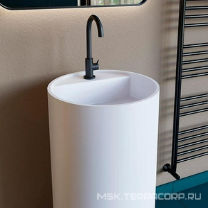 Раковина 450х450хh850мм, напольн, кругл, без отв.д/смес.и перел., литой камень S-Stone, матовый белый, д/к фиксир.БЕЗ ЛОГОТИПА в компл.,  01 ZZ Salini Armonia 130111SM  ДОННЫ КЛАПАН БЕЗ ЛОГОТИПА SALINI