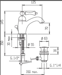Смеситель для раковины, с д/к, (цв.белый матовый, ручка белый матовый металл),  ZZ Cezares Margot MARGOT-LSM1-BIO