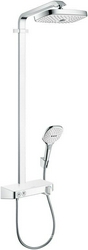 Душевая система с термостатом, с кнопками управл. Raindance Select Showerpipe E300 2 jet  (смеситель+шланг+штанга+ручной душ+верхн. душ),белый/хром ZZ