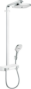 Душевая система с термостатом, с кнопками управл.  Showerpipe E300 2 jet  (смеситель+шланг+штанга+ручной душ+верхн. душ),белый/хром ZZ Hansgrohe Raindance Select 27126400