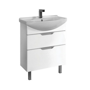 Тумба LAGUNA PLUS, 65 см, подвесная/напольная, 2 ящика, с опорами, БЕЗ раковины, цв. белый глянец, ZZ Dreja Laguna 99.0105