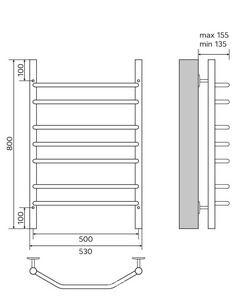 Полотенцесушитель водяной 500х800, П7, без фитингов подключения, цв.хром ZZ Azario RAVENNA AZ07158