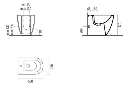 Биде напольное 360х550мм, с 1 отв./смесителя, без креплений к полу арт.FVB,  ZZ GSI Pura 8862111