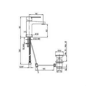 Смеситель для раковины, c д/к, (цв.хром),  XX Paini Le Mans 90CR211G35KM