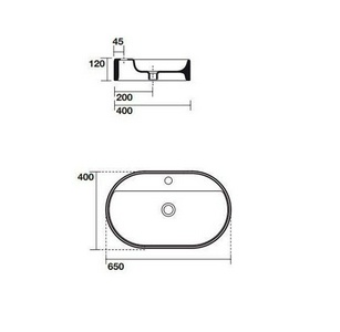 Раковина накладная на столешницу, овальная, 650х400хh120мм, с 1 отв.д/смесит., с переливом,  ZZ Kerasan Ciotola 028501