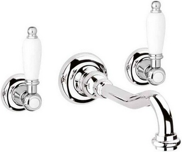 Смеситель для раковины, встраиваемый в стену, излив 215мм, (цв.хром, ручки пластик металл),  ZZ Cezares Retro FIRST-BLS1-01-M