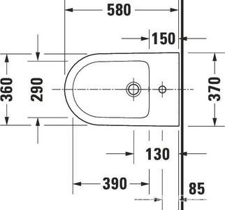 Биде напольное 370х570мм, с 1 отв.д/смесит., крепёж к полу в компл.,  ZZ Duravit Darling New 225010 00 00