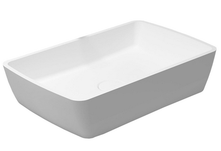 Раковина накладная прямоуг. 650х400хh145мм, без отв.д/смес,без перелива,литой камень S-Stone, матов цв.белый,  11 ZZ Salini Gloria 1102212M