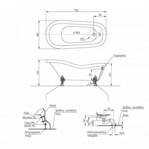 Ванна свободностоящая 170х81хh74cм, на лапах "LEONE" LUX, слив-перелив в компл., (искусственный камень цв.белый, фурнитура цв.хром),  ZZ Migliore Bella 23132