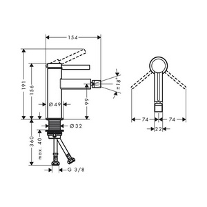 Смеситель для биде, со сливным клапаном Push.Open, (цв.матовый черный),  ZZ Hansgrohe Finoris 76200670