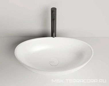 Раковина накладн. на столешн,овал.555х340хh150мм,без отв.д/смес,без перелива,литой камень S-Stone, матов цв.белый,  Salini Noemi 1101203SM