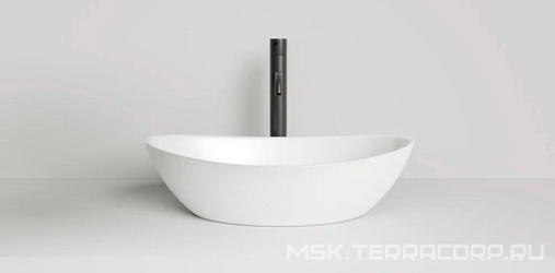 Раковина накладн. на столешн,овал.555х340хh150мм,без отв.д/смес,без перелива,литой камень S-Stone, матов цв.белый,  Salini Noemi 1101203SM