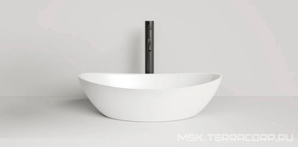 Раковина накладн. на столешн,овал.555х340хh150мм,без отв.д/смес,без перелива,литой камень S-Stone, матов цв.белый,  Salini Noemi 1101203SM