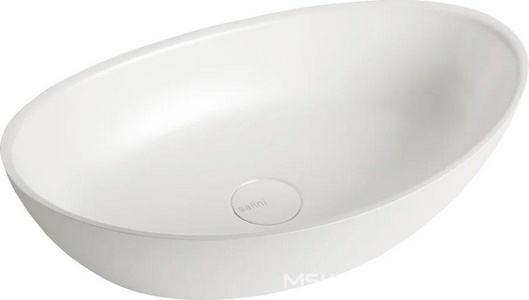 Раковина накладн. на столешн,овал.555х340хh150мм,без отв.д/смес,без перелива,литой камень S-Stone, матов цв.белый,  Salini Noemi 1101203SM